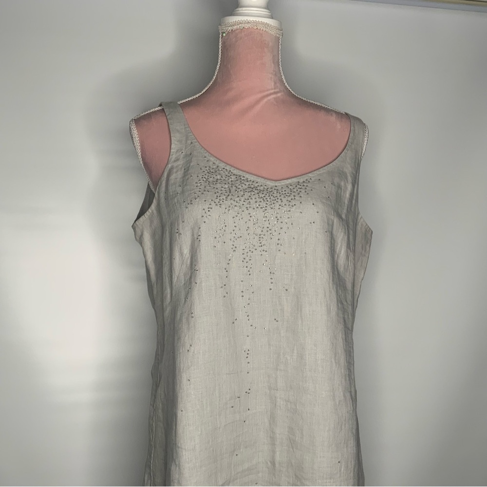 Eileen Fisher lined embellished 100% linen dress. - Picture 7 of 13